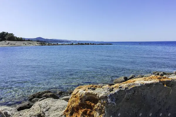 Lagoon Sahili yakınlarındaki Kassandra kıyı şeridi, Chalkidiki, Orta Makedonya, Yunanistan