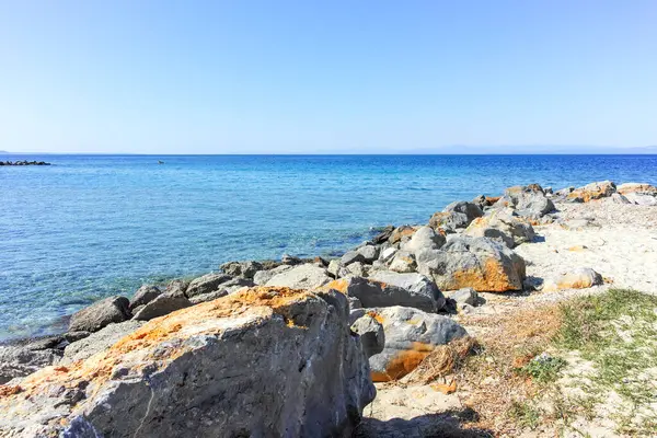 Lagoon Sahili yakınlarındaki Kassandra kıyı şeridi, Chalkidiki, Orta Makedonya, Yunanistan