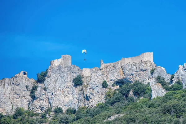 Peyrepertuse Castle Blue Sky Background — Stock Photo, Image