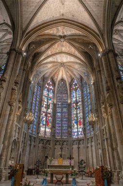 Stained glass windows in the church of Carcassonne
