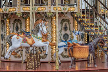 wooden horses on a merry-go-round