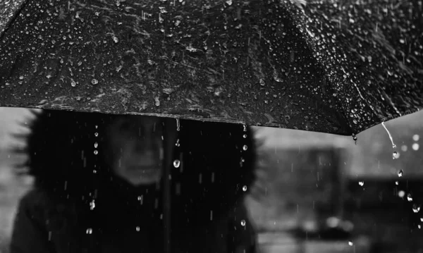 Mujer Con Paraguas Bajo Lluvia —  Fotos de Stock