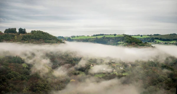 Landschap Dorp Dordogne Mist — Stockfoto