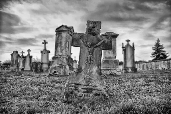 Graves Cemetery Black White Stock Image