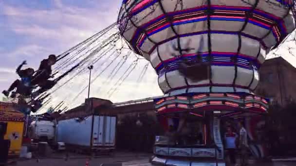 Rovigo Italy October 2022 Chair Plane Carousel Amusement Park Sunset — Stock Video