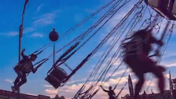 Rovigo Italy October 2022 Chair Plane Carousel Amusement Park Sunset — Stock Video