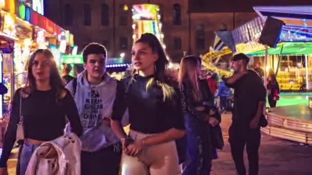 Rovigo Italy October 2022 Crowd Funfair Scene — Stock Video