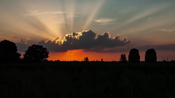 Orange Sunset Landscape Cloud Silhouette Country Summer — Stock Video