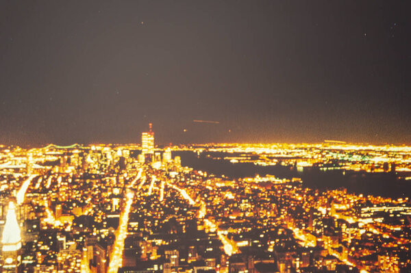 New York, United States may 1973: New york night aerial view in 70s