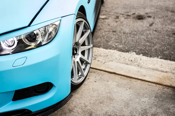 Tuned Car Headlight Detail Macro View Modern Blue Car Xenon — Stock Photo, Image