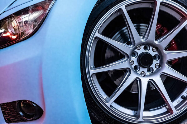 Sport tuned car in the city portrait shot. Car Tuning show.