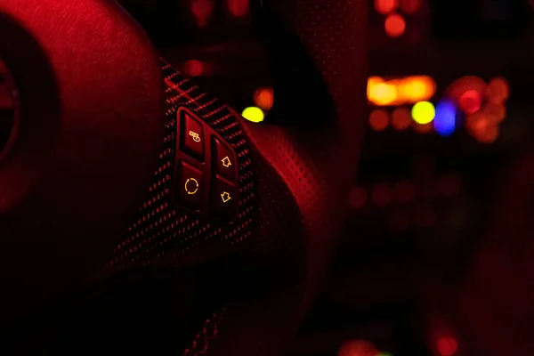 stock image Macro detail of Buttons on the sport car steering wheel