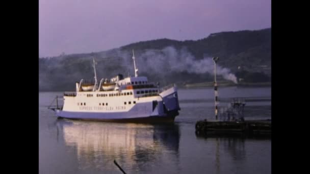 Elba Island Italy 1975 Ferry Departs Port Scene 70S — Stock Video