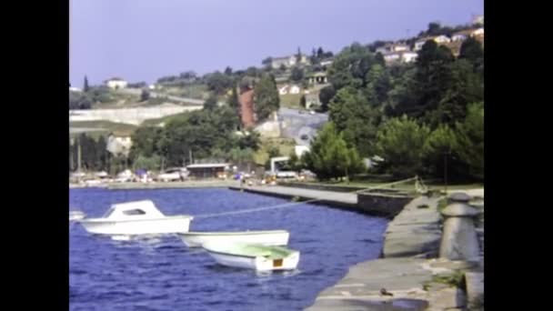 1976年6月スロベニアのポルトローズ 70年代のポルトローズのパノラマビュー — ストック動画