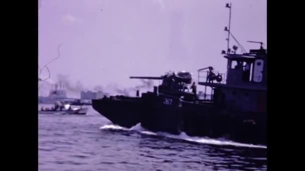 Boston États Unis Mars 1967 Navire Guerre Sur Scène Portuaire — Video