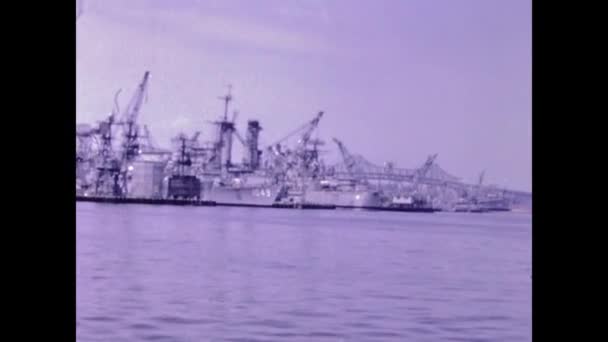 Boston Egyesült Államok Március 1967 Hadihajó Kikötői Jelenetben Években — Stock videók