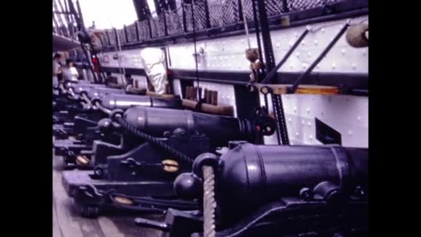 Boston Estados Unidos Março 1967 Canhão Cena Velho Navio Guerra — Vídeo de Stock