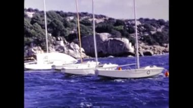 Olbia, İtalya Haziran 1968: Sardunya tekne tatili sahnesi 60 'larda