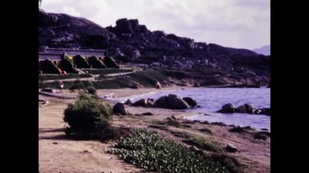 Olbia Italy June 1968 Sardinian Beach Panorama — стокове відео