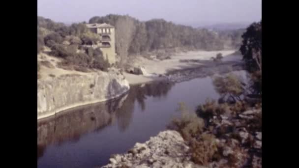 Nimes France October 1978 Roman Aqueduct Scene 70S — Stock Video