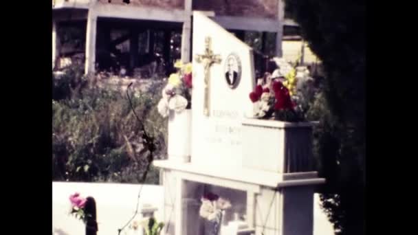 Rhodes Greece June 1981 Decorated Graves Cemetery Detail 80S — Stock Video