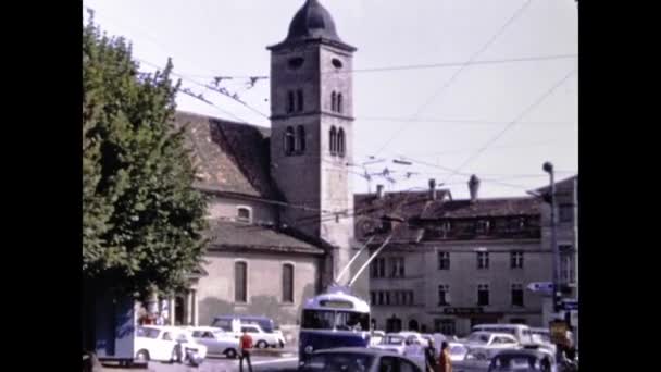 瑞士弗里堡1969年 弗里堡市60年代的景观 — 图库视频影像