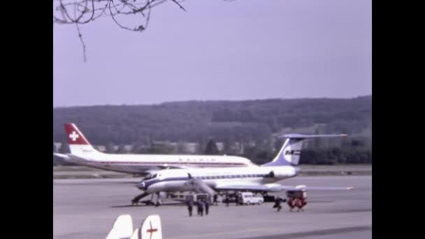 Zürich Zwitserland Augustus 1972 Luchthaven Zürich Met Vliegtuigscene Jaren — Stockvideo