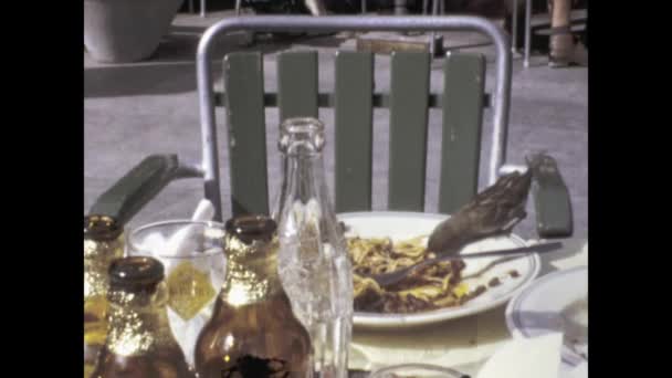 Sorebois Zwitserland Juni 1974 Vogels Eten Restjes Uit Lunchscene Jaren — Stockvideo