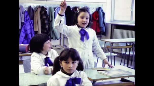 Milan Italy March 1969 Elementary School Classroom Children Teacher Scene — Stock Video