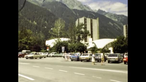 Chamonix Frankrike June 1984 Chamonix Åsted Utsikt Landsbyen Tallet – stockvideo
