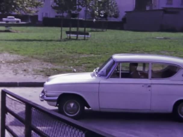 Massagno Switzerland June 1967 Ford Anglia Car Scene 60S — Stock Video