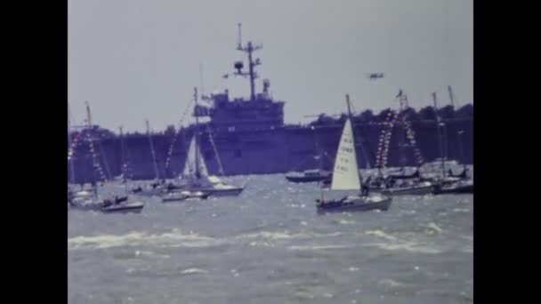 Portsmouth United Kingdom May 1994 Warship Many Boats Sea Scene — Stock Video