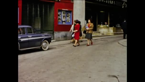 Cadiz Spain May 1962 People Stroll Shopping Street Scene 60S — Stock Video