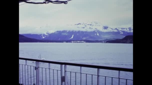 Джуно Сша Липень 1987 Панорама Узбережжя Аляски Яку Видно Корабля — стокове відео