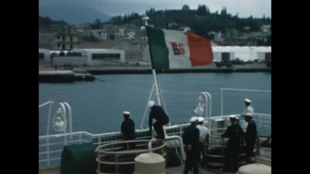 Mykonos Greece June 1966 Italian Sailors Ship Scene 60S — Stock Video