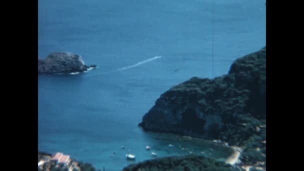 Mykonos Greece June 1966 Rocky Greek Coast Landscape Scene 60S — Vídeos de Stock