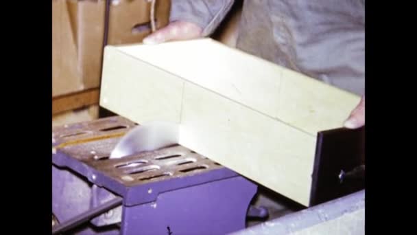 Washington United States August 1975 Man Diy Cuts Wood Garage — Video