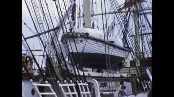 Baltimore United States August 1975 Sailors Climb Mast Sailing Ship — Stock Video