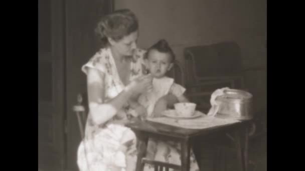 Dolomites Italy May 1955 Mom Feeds Baby High Chair 50S — Video