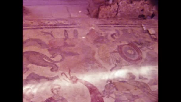 Agrigento Ιταλία Ιούνιος 1975 Αρχαία Σικελική Λεπτομέρεια Ψηφιδωτά Στη Δεκαετία — Αρχείο Βίντεο