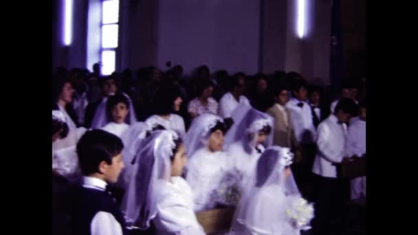 Milan Italy June 1975 First Communion Ceremony Church Scene 70S — Stock Video
