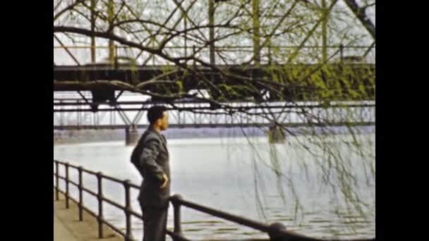San Diego United States June 1947 Man Looks Pensive River — Vídeo de stock