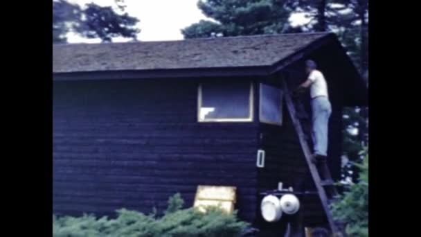 San Diego United States June 1947 Man Repairs House 40S — Stock Video
