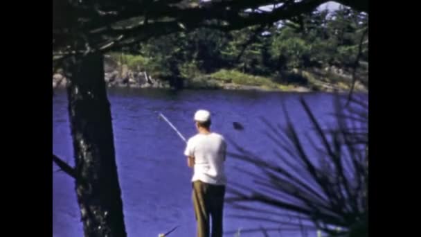 San Diego United States June 1947 Men Fishing Lake 40S — Vídeo de stock