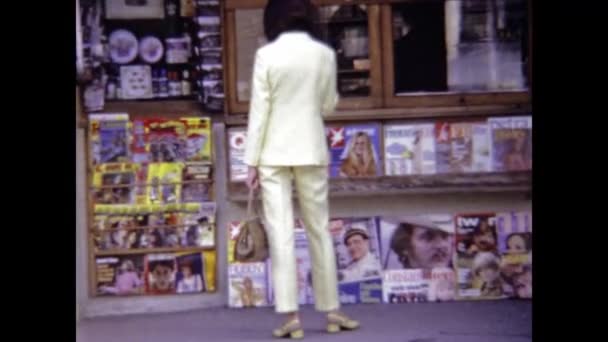 Salzburg Austria June 1976 Sexy Woman Walks Street Scene 70S — Video Stock