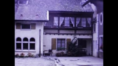 Zurich, Switzerland May 1974: Swiss country cottage view in 70s