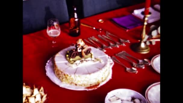 Zurich Switzerland May 1974 Birthday Cake Table Home Scene 70S — Stock Video