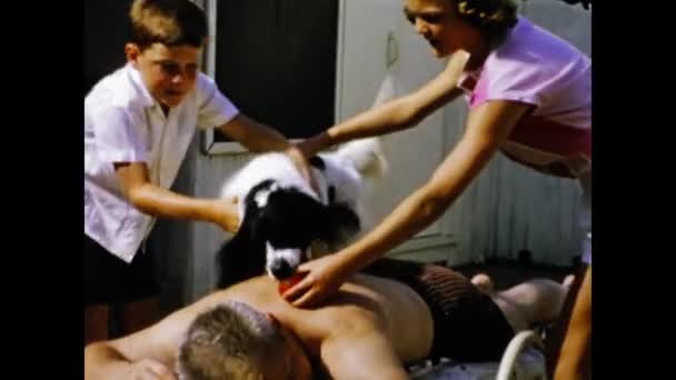 Toronto Kanada 1963 Augusztus Család Kutyával Kerti Emlékekben Jelenet Években — Stock videók