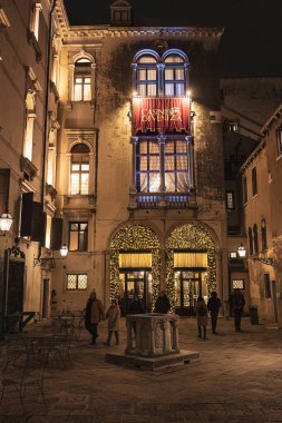 Venice, Italy 6 January 2023: Casino of venice building exterior at night