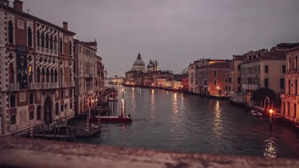 Венеция Италия Января 2023 Года Венецианский Пейзаж Сумерках Ночное Время — стоковое видео